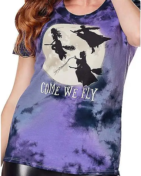 Spirit Halloween Tie Dye Come We Fly T Shirt - Hocus Pocus - Image 4